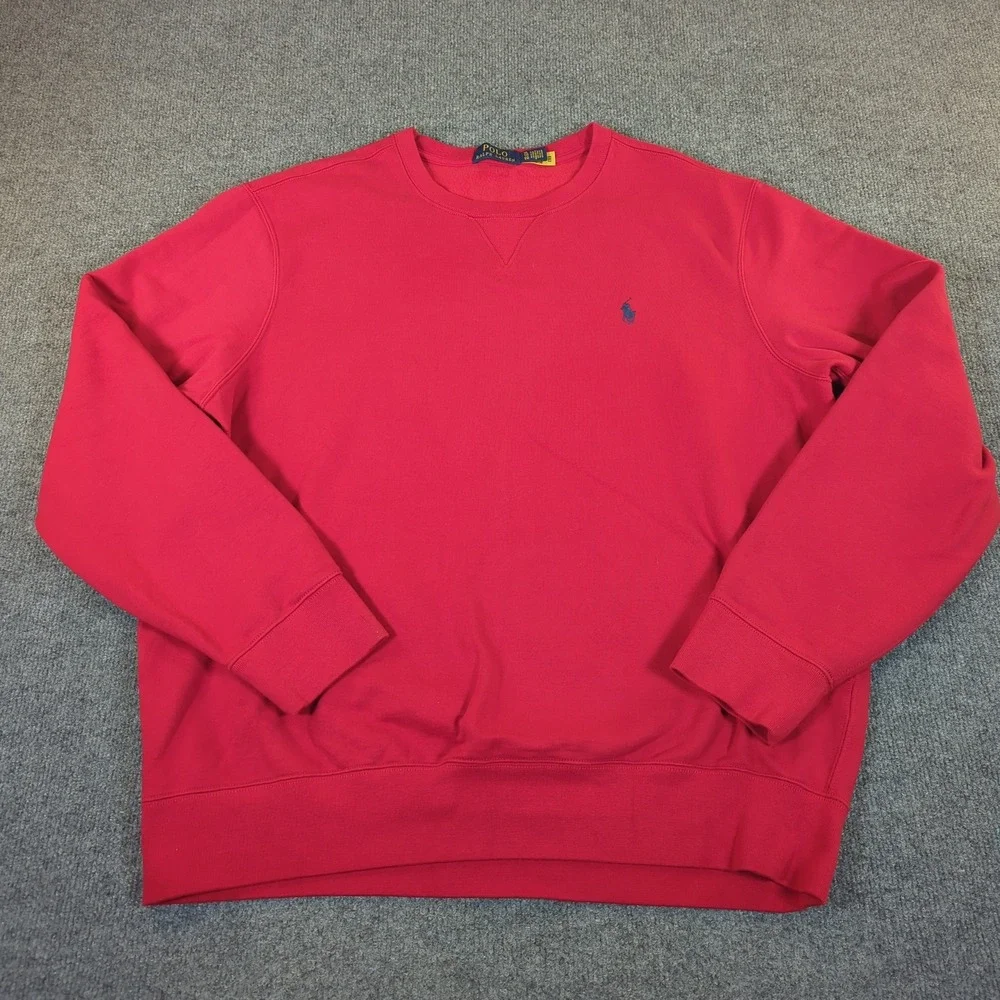 Polo Ralph Lauren Mens XL Red Fleece Crewneck Sweatshirt Navy Blue Pony‎ Logo